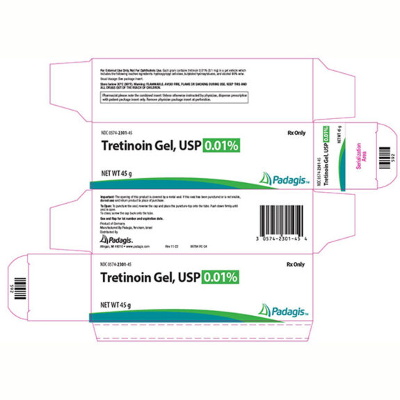 Tretinoin 0.01% Gel, 45gm tube