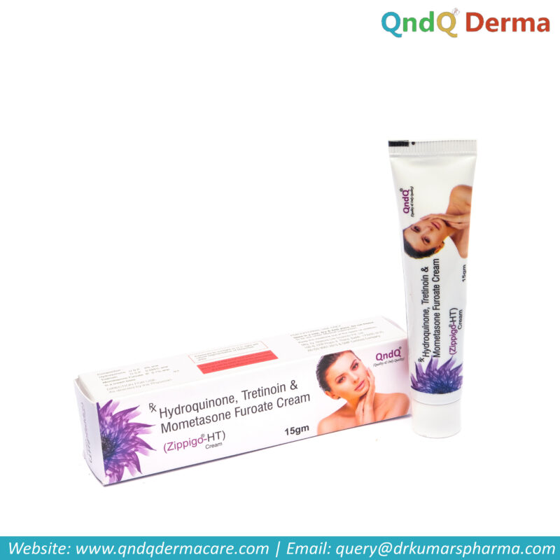 Hydroquinone, tretinoin, and mometasone cream tube.