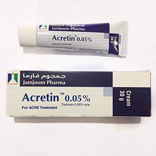 Acretin 0.05 topical retinoid cream tube.