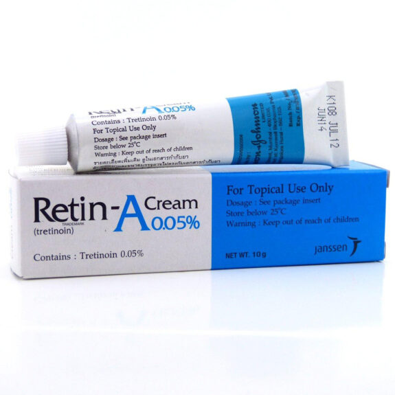 Tretinoin cream tube for facial wart treatment.