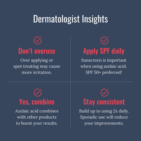 Azelaic acid uses guide infographic.