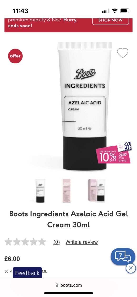 Ordinary Azelaic Acid Boots: Product image showing the packaging.