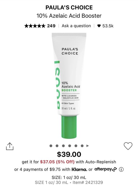 Paula's Choice Azelaic Acid Booster serum bottle.